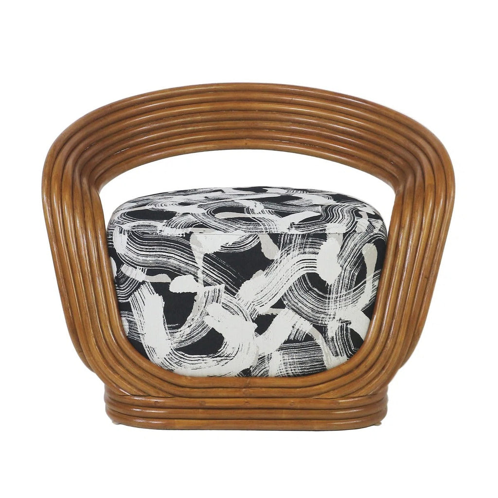 Eva Cane Lounge Chair with Greige Black Woven Upholstery