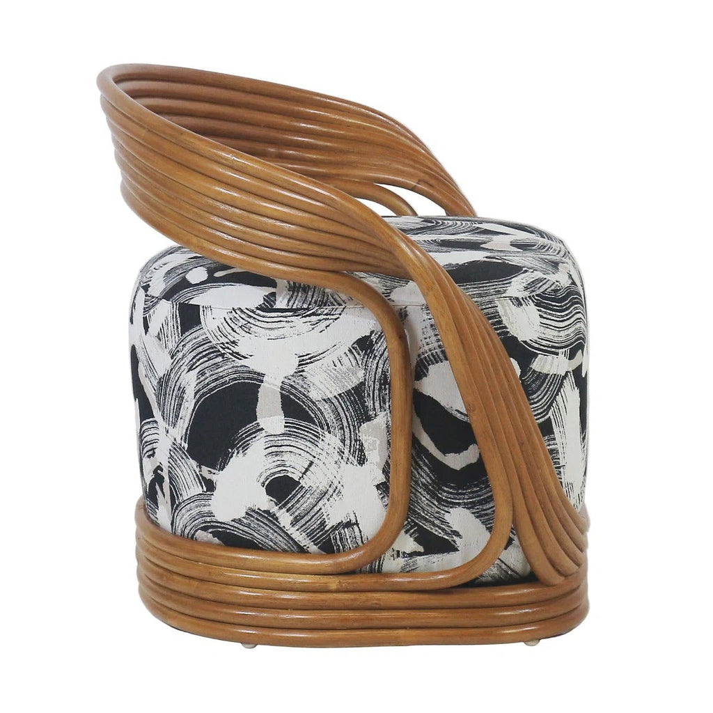 Eva Cane Lounge Chair with Greige Black Woven Upholstery