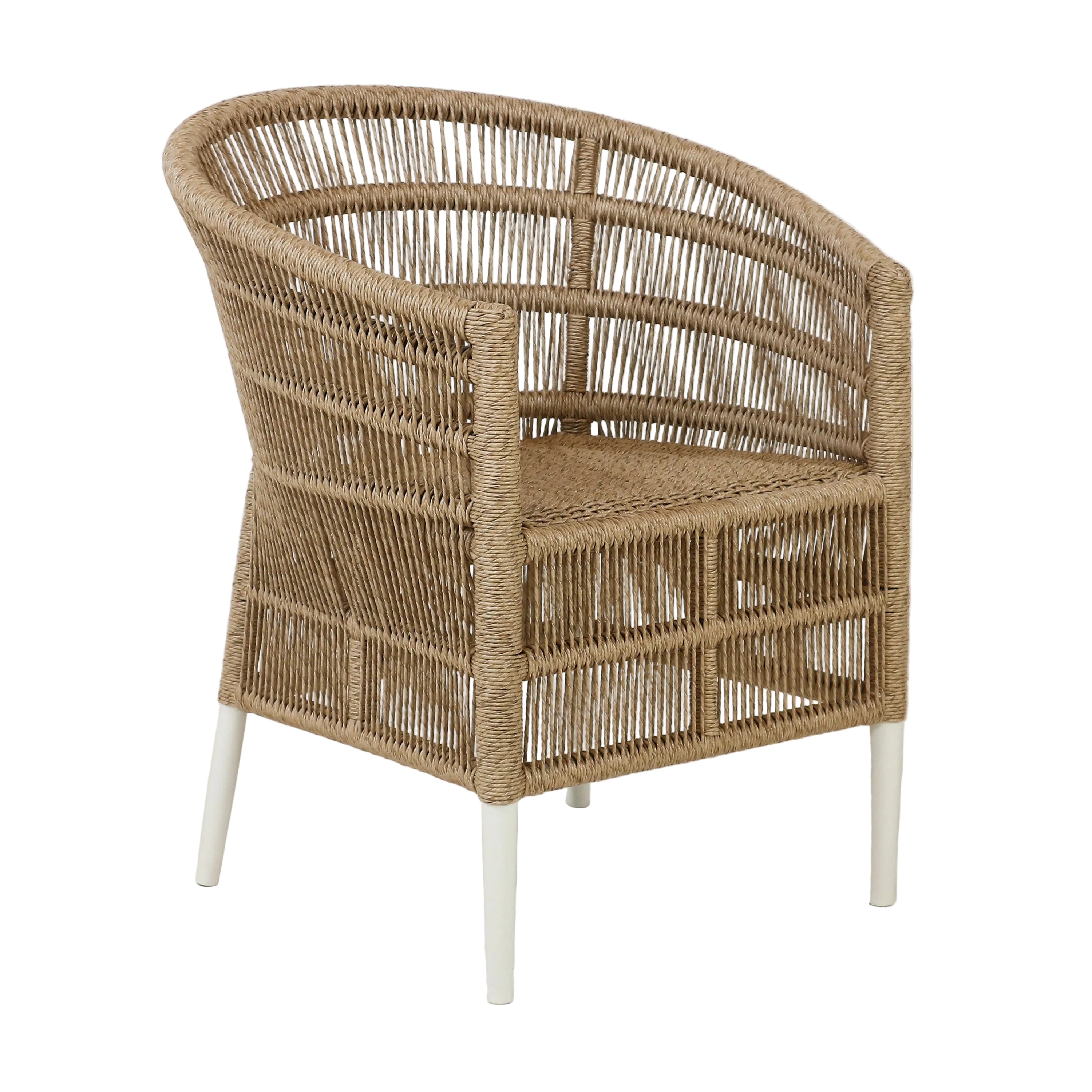 Wicker chair with white legs on a light background