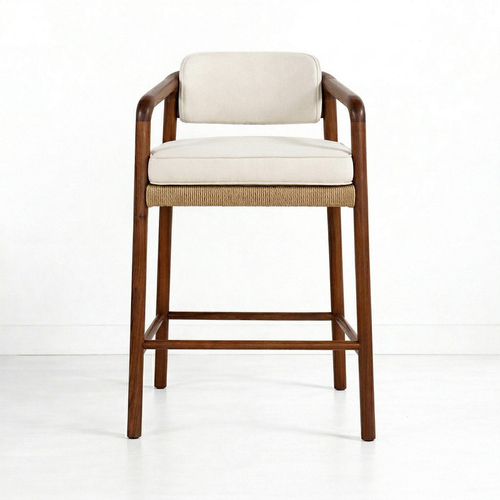 Paros Walnut Rope-Backed & Upholstered Bar & Counter Stool