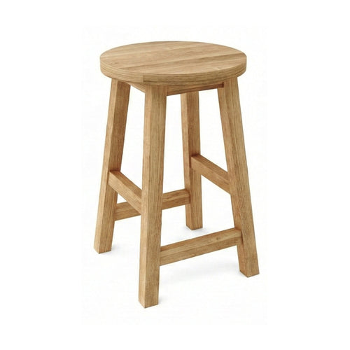 Aimee Round Backless Teak Outdoor Bar Stool