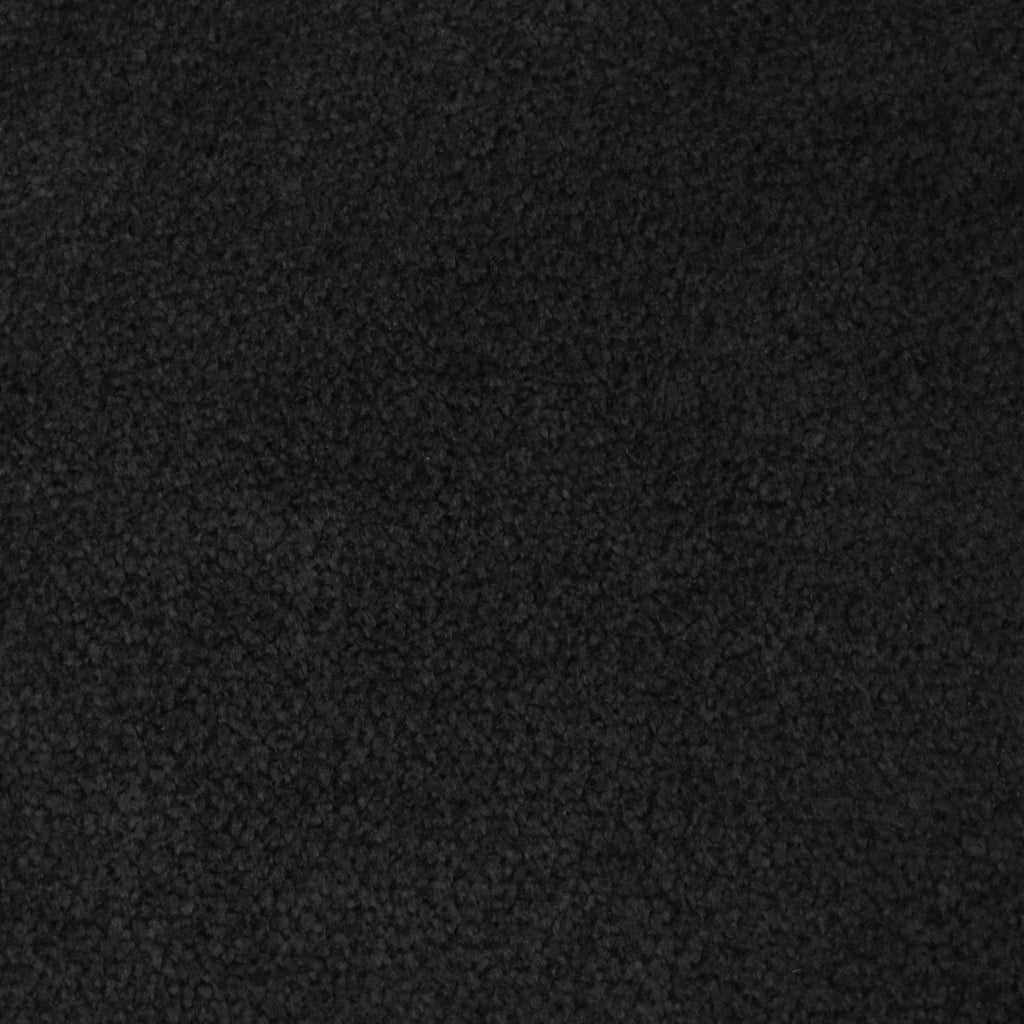 Close-up of charcoal boucle upholstery fabric showing soft, nubby texture used for the upholstered seat of the oak bar and counter stool.
