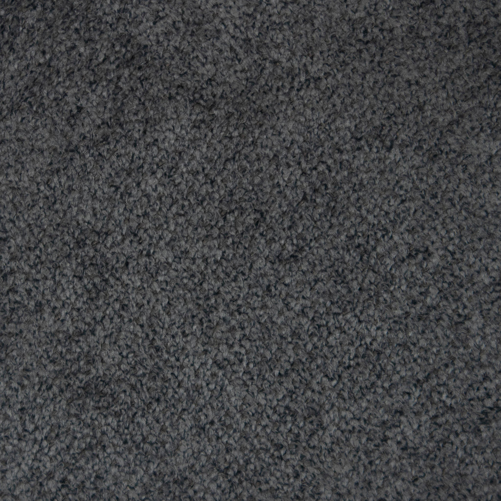 Close-up of charcoal bouclé fabric showing dense, looped texture used for bar and counter stool upholstery.