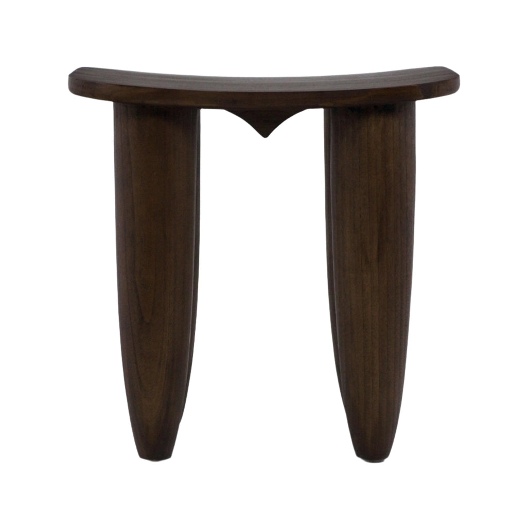 Modern side table in dark mahogany solid wood with a gently curved rectangular top, two thick rounded tapered legs and a subtle center notch, photographed against a plain white background.
