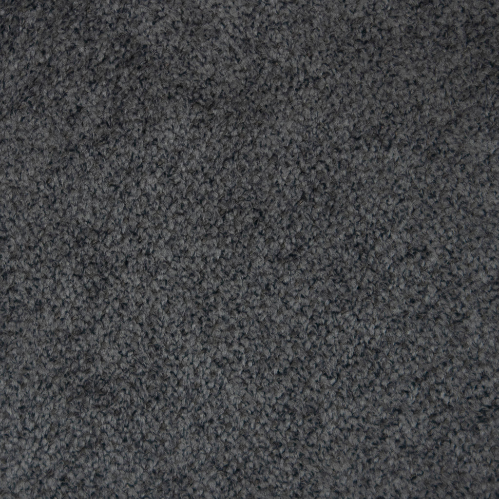 Close-up of charcoal bouclé fabric showing dense, looped texture used for bar and counter stool upholstery.