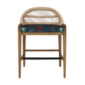 Custom Fara Teak Rope-Backed & Upholstered FA04 Bar Stool