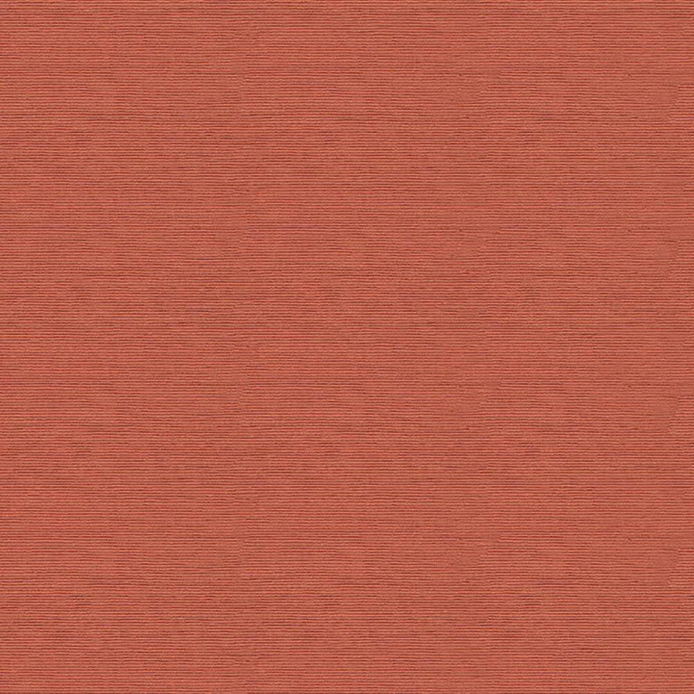 Close-up of 100% polyester upholstery fabric in a terracotta-coral tone showing subtle horizontal ribbed texture, ideal for sofa and indoor neutral-style upholstery applications.
