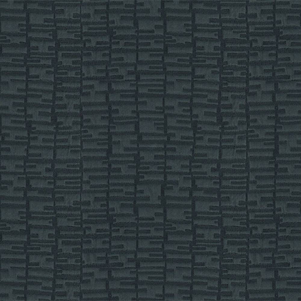 Close-up of dark gray 100% polyester upholstery fabric with a contemporary raised grid pattern of short horizontal and vertical bars, showing texture and weave suitable for sofas and curtains.