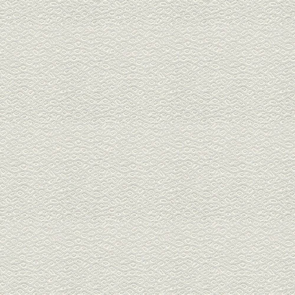 Close-up of neutral beige/off-white upholstery fabric showing a subtle raised oval pebble texture; 50% cotton, 50% polyester construction for sofa upholstery.