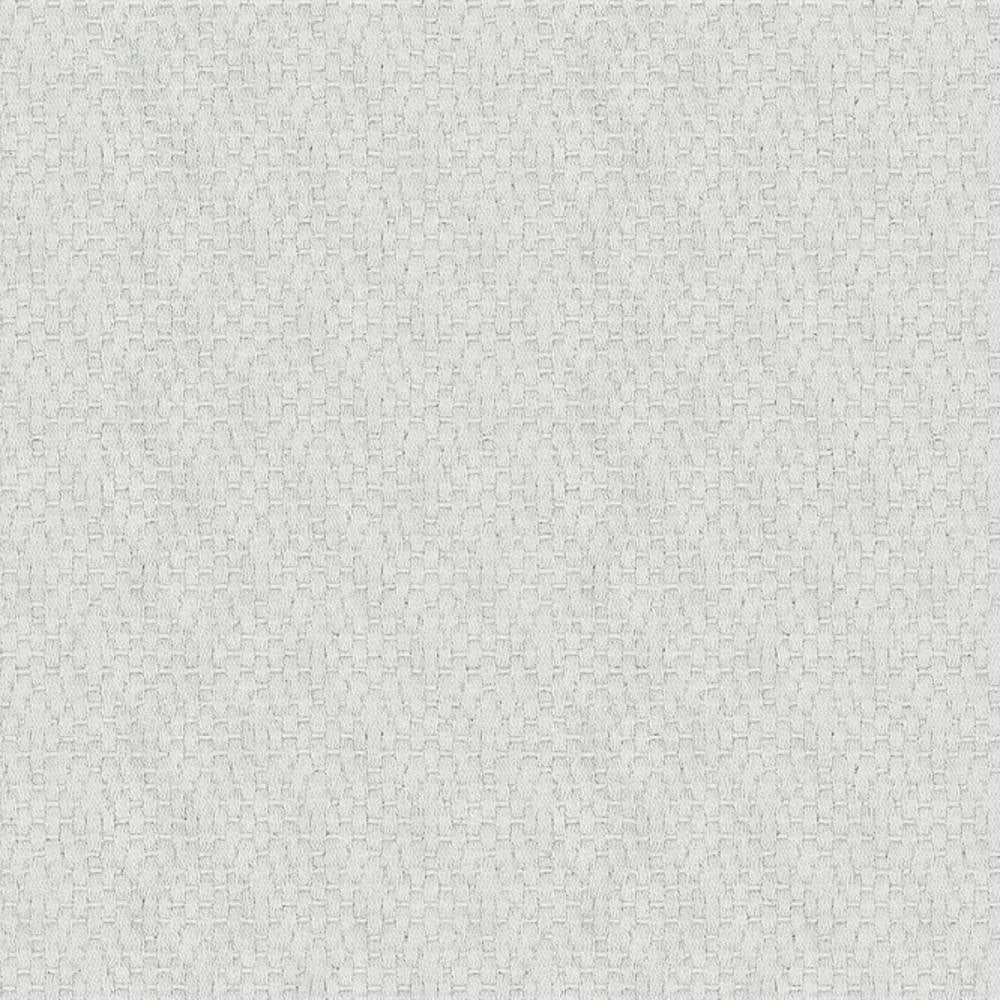 Close-up of a light gray neutral woven upholstery fabric swatch showing a subtle basket-weave texture; 30% cotton and 70% polyester, suitable for contemporary and modern sofas.