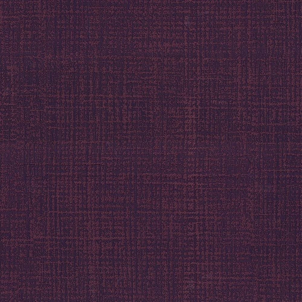 Close-up of deep plum crosshatch textured upholstery fabric in 100% polyester, shown as a woven contemporary pattern suitable for sofas and indoor seating.