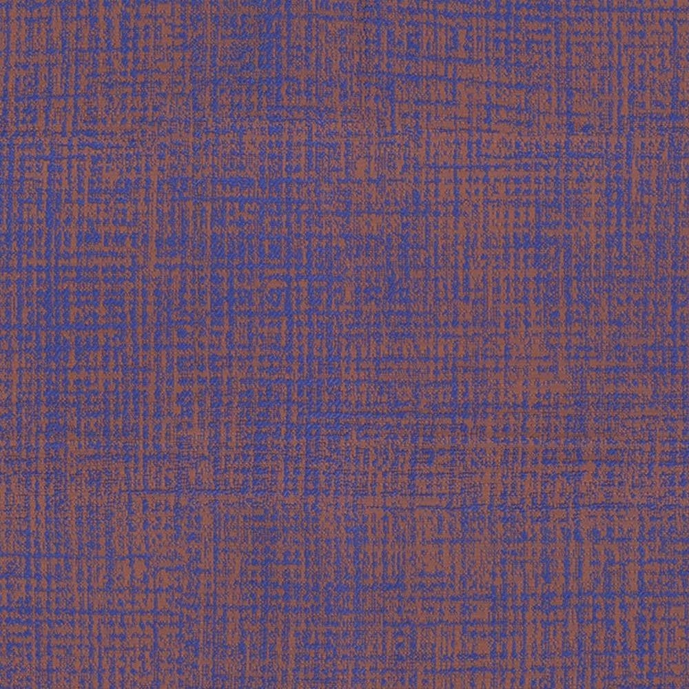 Close-up of contemporary 100% polyester upholstery fabric showing a textured crosshatch weave in deep blue and rust tones, ideal for sofas and modern seating.