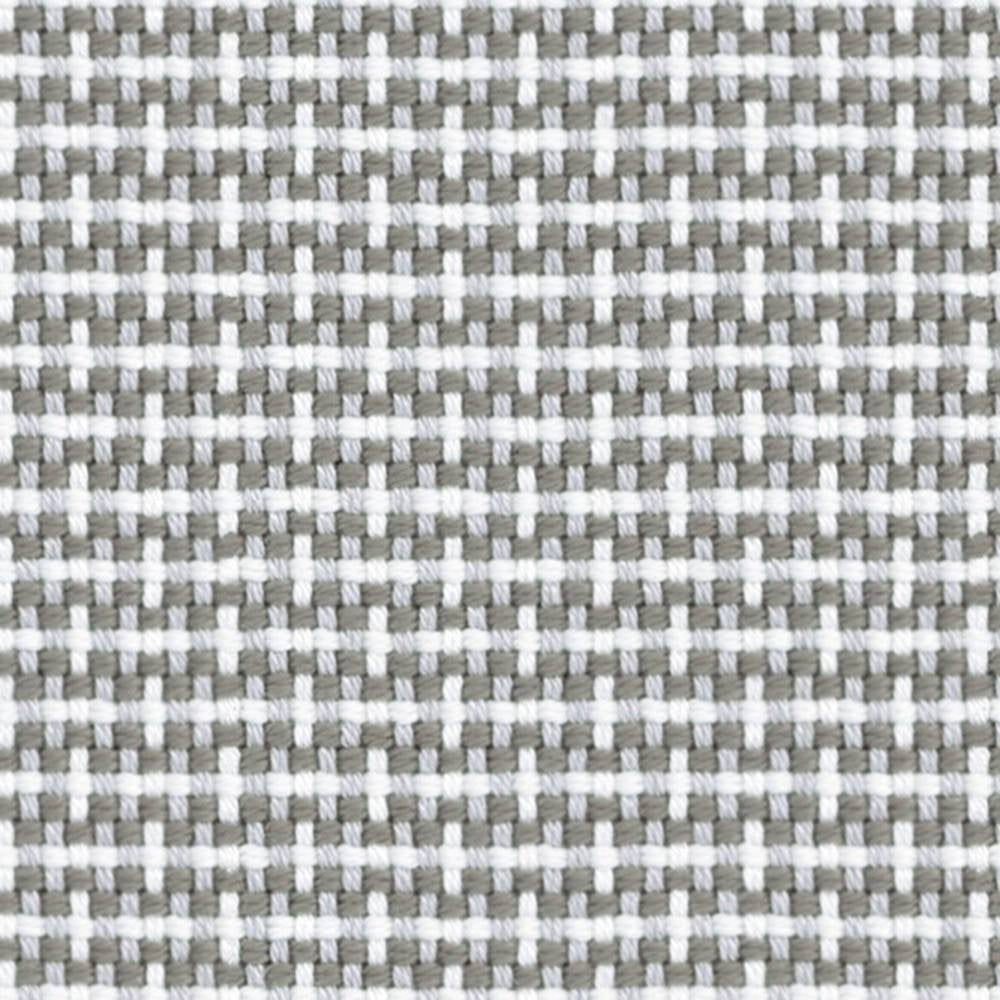 Close-up of neutral beige and white woven upholstery fabric with a small checked texture, 100% acrylic textile suitable for contemporary sofas.