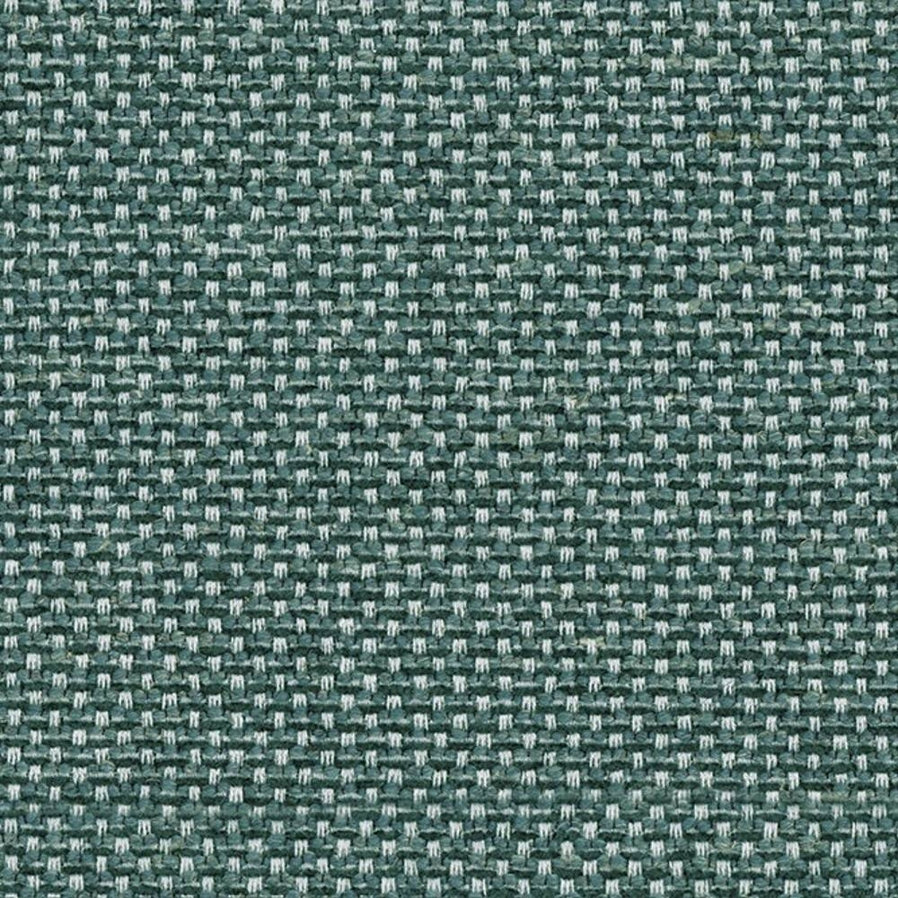 Close-up of sage-green woven upholstery fabric with a tight basket-weave texture and contrasting light yarns; 15% viscose, 5% linen, 8% acrylic and 72% polyester blend for sofas.