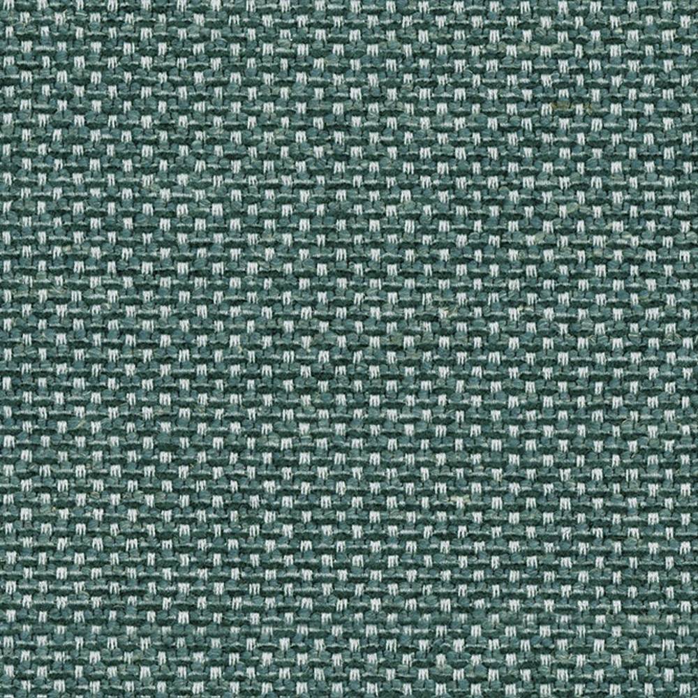 Close-up of sage-green woven upholstery fabric with a tight basket-weave texture and contrasting light yarns; 15% viscose, 5% linen, 8% acrylic and 72% polyester blend for sofas.