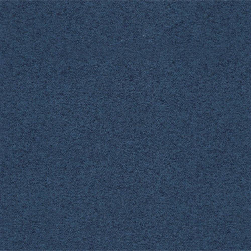Close-up of a navy blue textured upholstery fabric swatch, 100% polyester, showing a soft, tight weave suited for sofas and office seating.