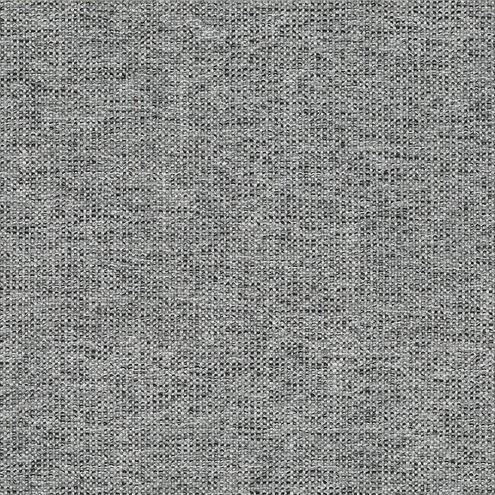 Close-up of neutral light gray woven upholstery fabric with subtle basket-weave texture, composed of 38% polyester, 50% viscose and 12% linen, suitable for contemporary sofas.