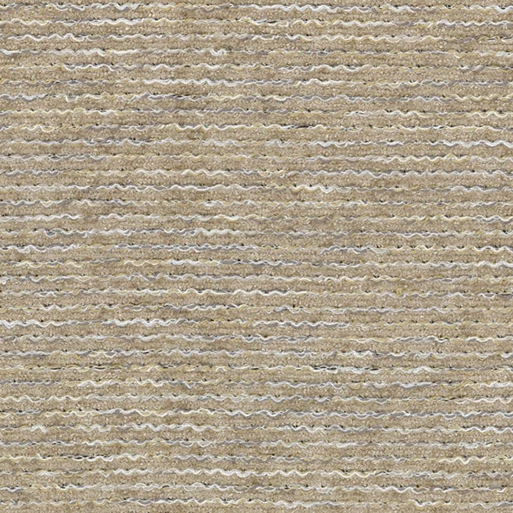 Close-up of beige textured upholstery fabric showing horizontal ribbed loops and subtle off-white and taupe slubs; 55% viscose, 45% polyester blend designed for sofa upholstery.