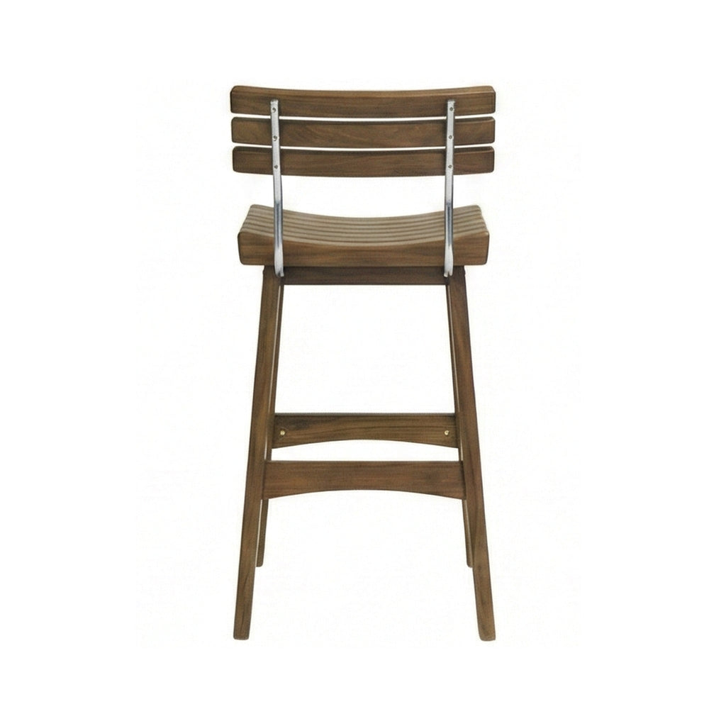 Gregoire Teak Outdoor Bar Stool with Curved Back