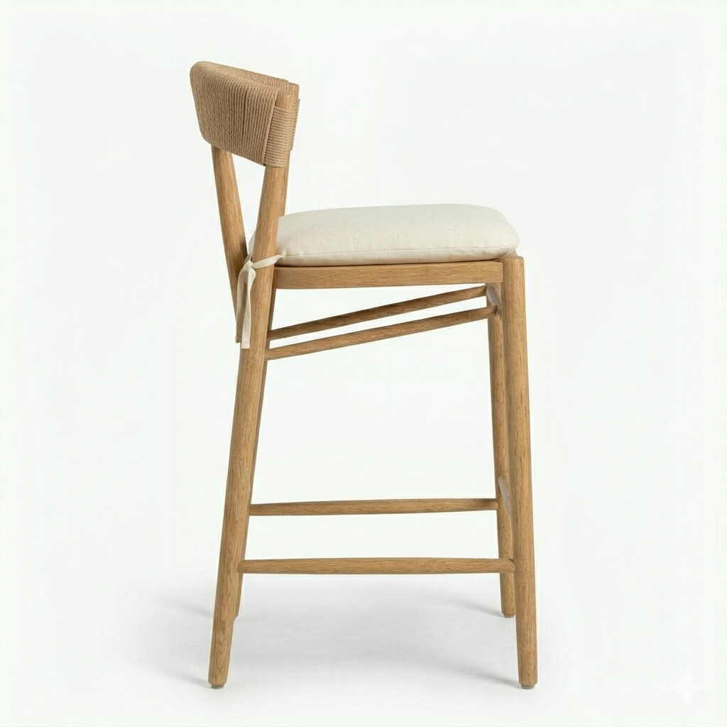 Harmonie Blonde Bar Counter Stool with Cushioned Seat and C-Back in Rope