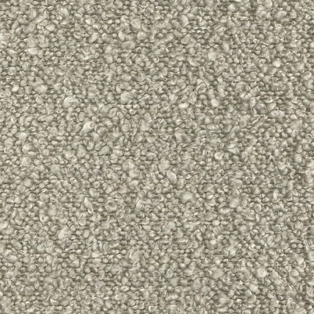 Close-up of beige-taupe boucle upholstery fabric showing dense looped texture and a soft, neutral tone for bar and counter stool seating.