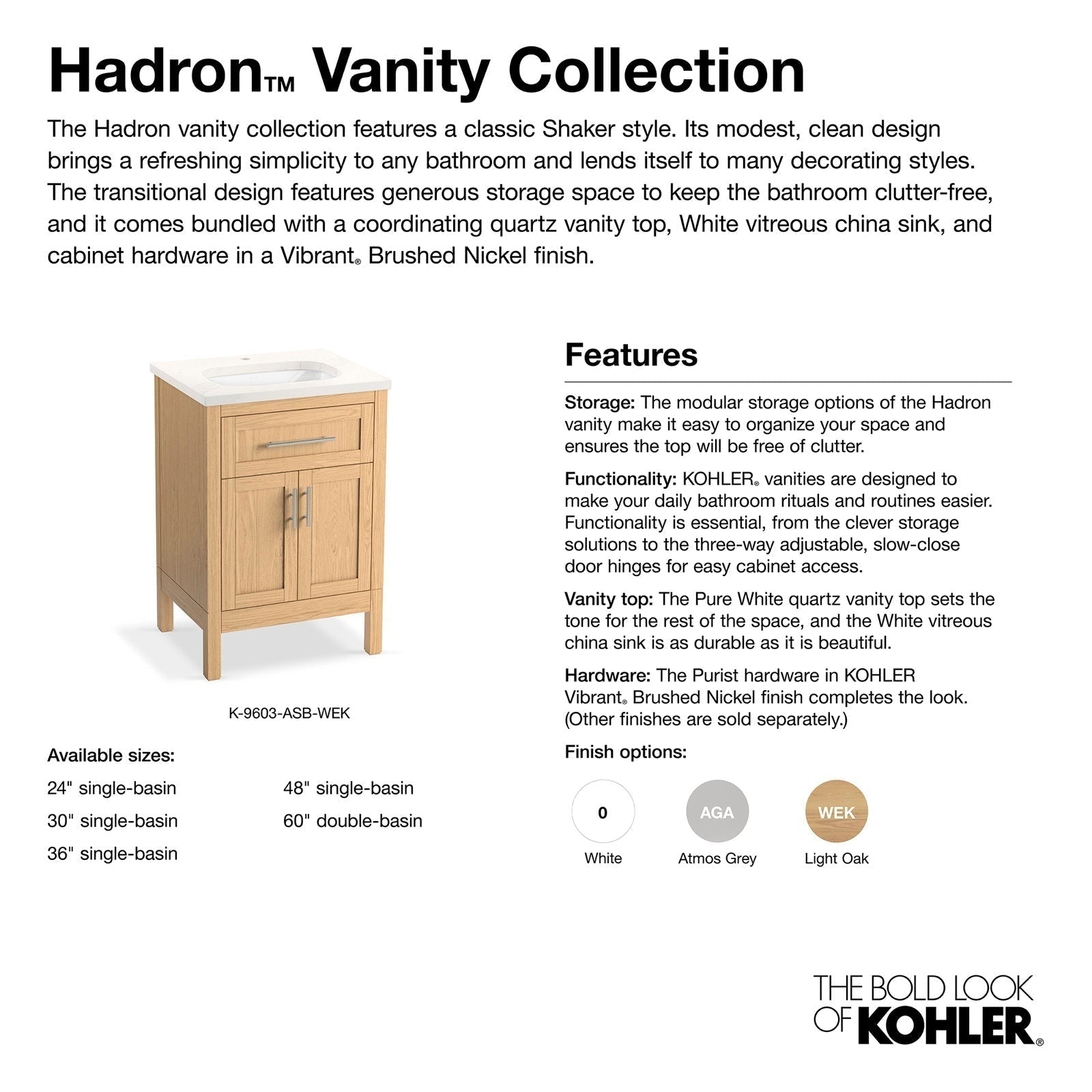 25-inch freestanding solid wood single-sink bathroom vanity in light oak with a white stone countertop and integrated ceramic basin, shaker-style doors, and brushed nickel hardware.