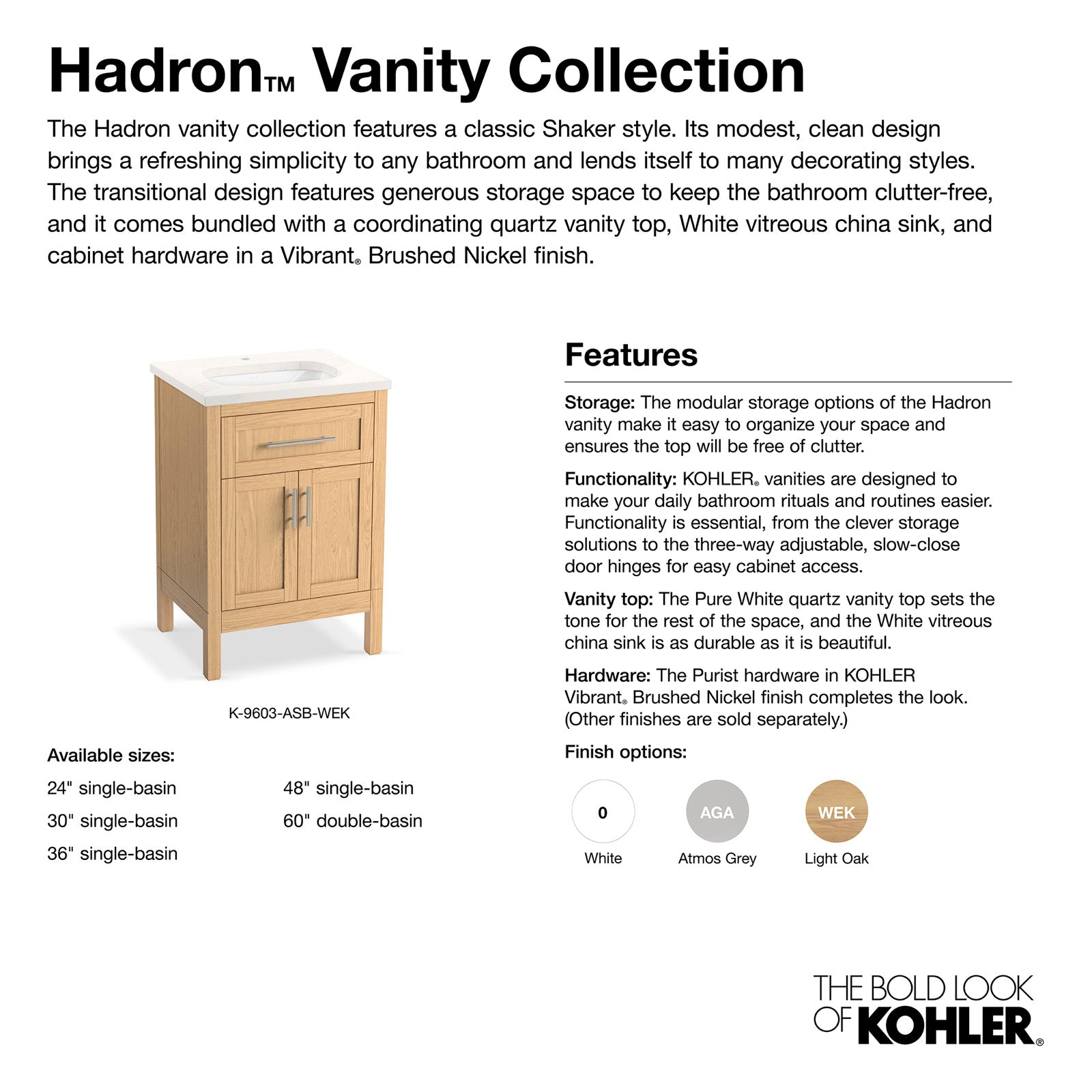Freestanding single-sink bathroom vanity in solid wood with a white stone quartz top and integrated white ceramic basin, shaker-style doors, brushed-nickel bar hardware and a compact contemporary design for small bathrooms.