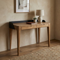Millis Light Teak Finish with Matte Black Steel Cover Desk