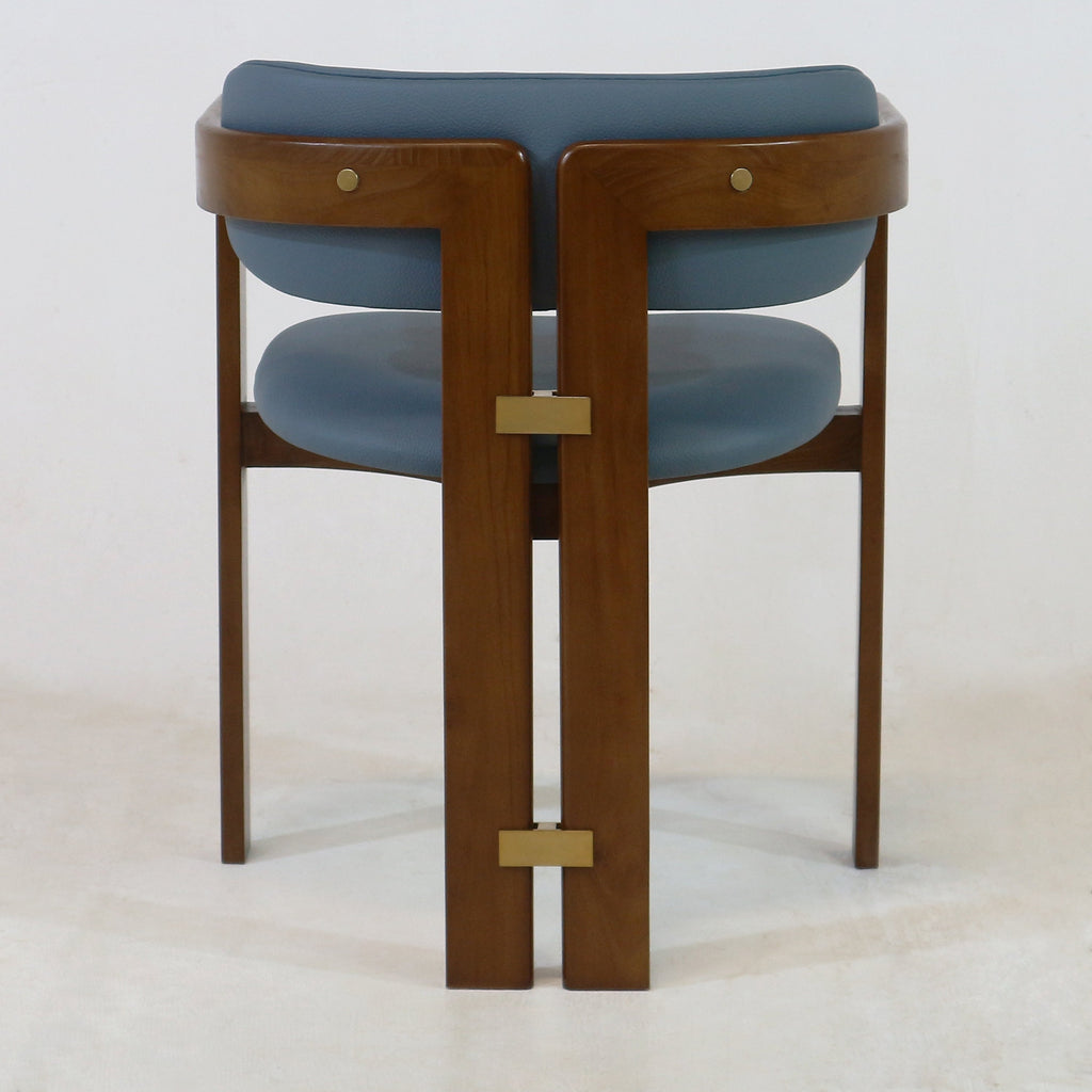Pamplona Walnut Dining Chair with Rubio Monocoat Finish and Blue Leather