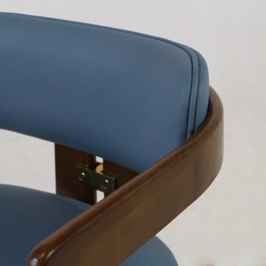 Pamplona Walnut Dining Chair with Rubio Monocoat Finish and Blue Leather