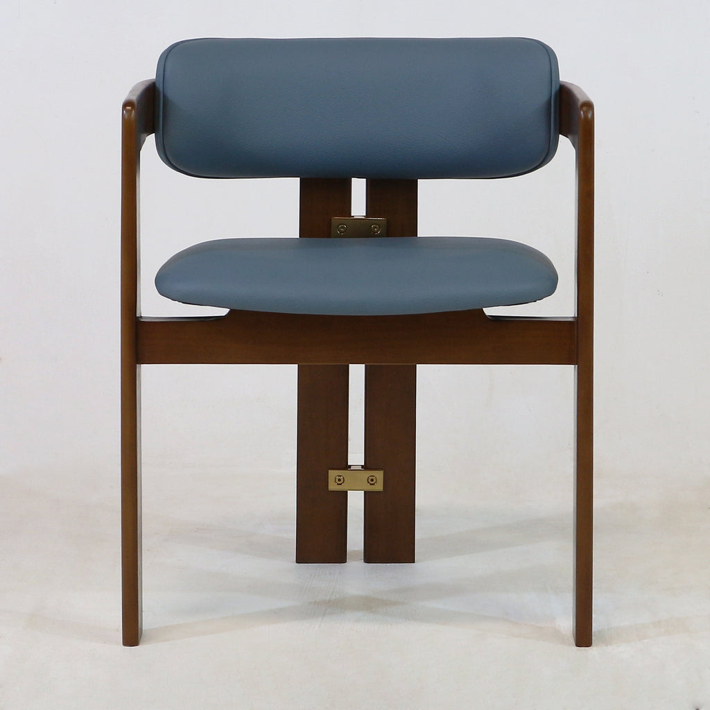 Pamplona Walnut Dining Chair with Rubio Monocoat Finish and Blue Leather