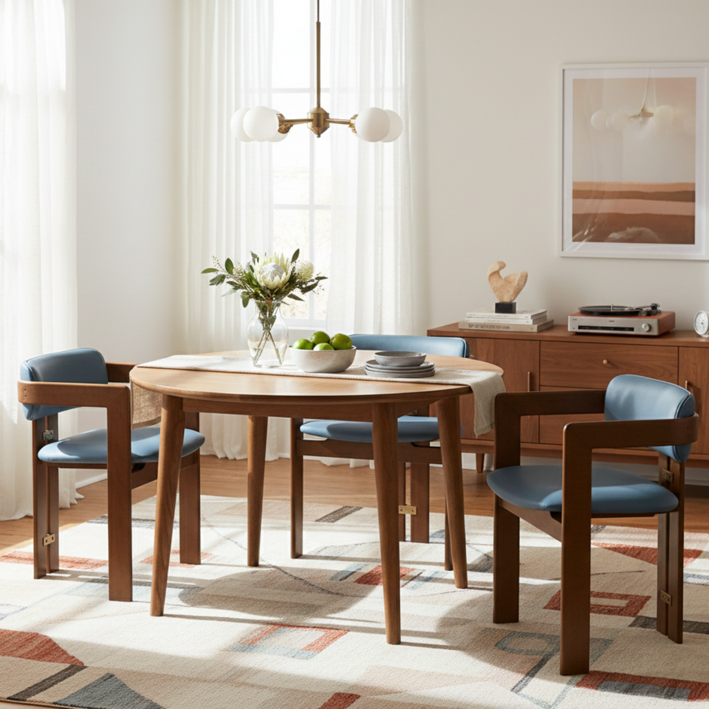 Pamplona Walnut Dining Chair with Rubio Monocoat Finish and Blue Leather