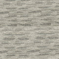 Close-up of neutral gray striated upholstery fabric showing subtle horizontal lines and textured viscose-blend weave, suitable for contemporary sofas (75% viscose, 24% polyester, 1% acrylic).