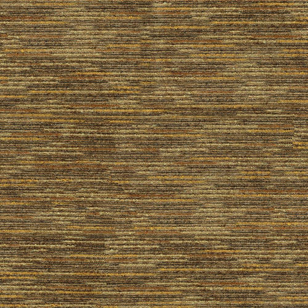 Close-up of textured viscose-blend upholstery fabric in brown, gray and golden tones with subtle horizontal stripe pattern, shown for contemporary sofa use.
