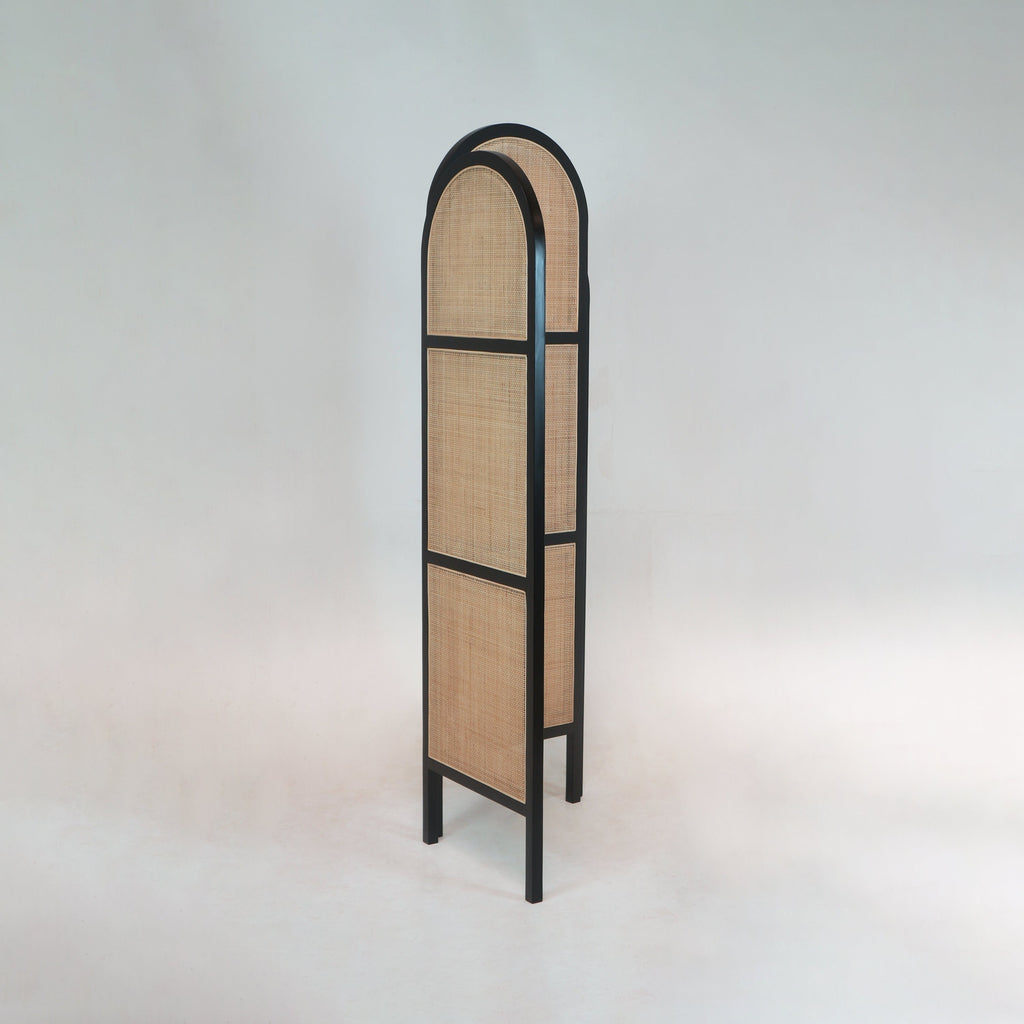 Solid Wood and Rattan Room Divider in Black Gloss - NUEMA
