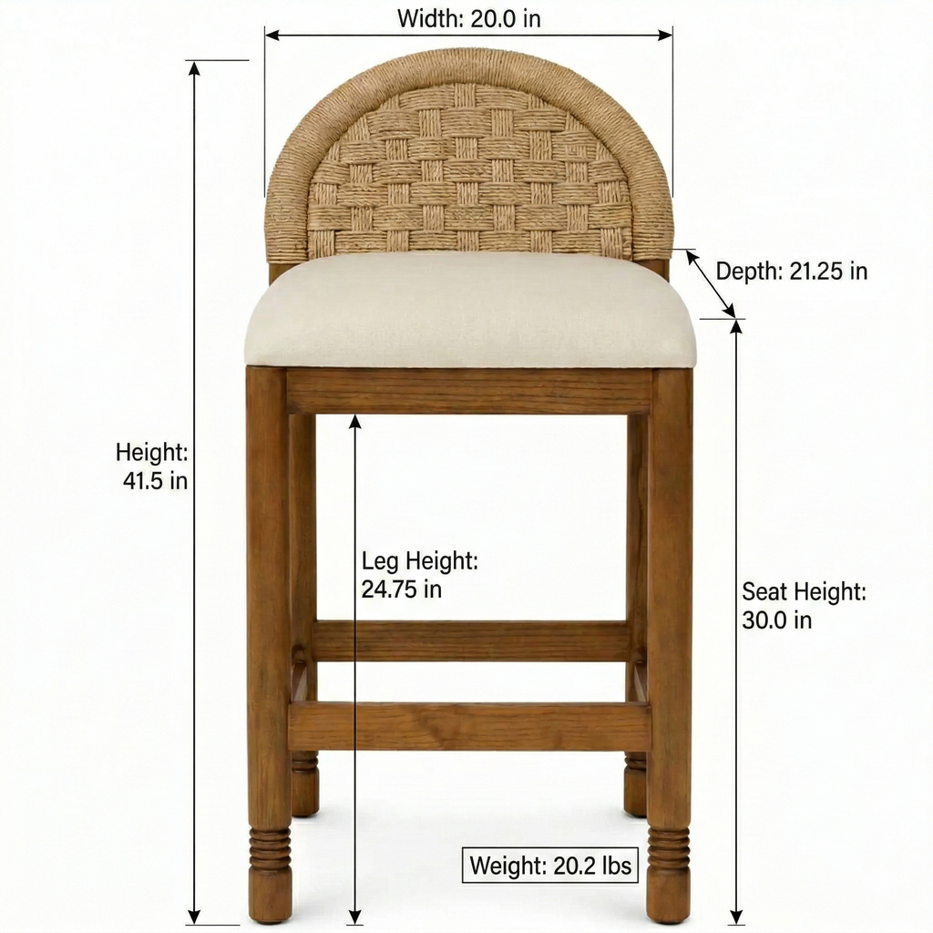 Sophia Solid Oak with Woven Back Bar & Counter Stool