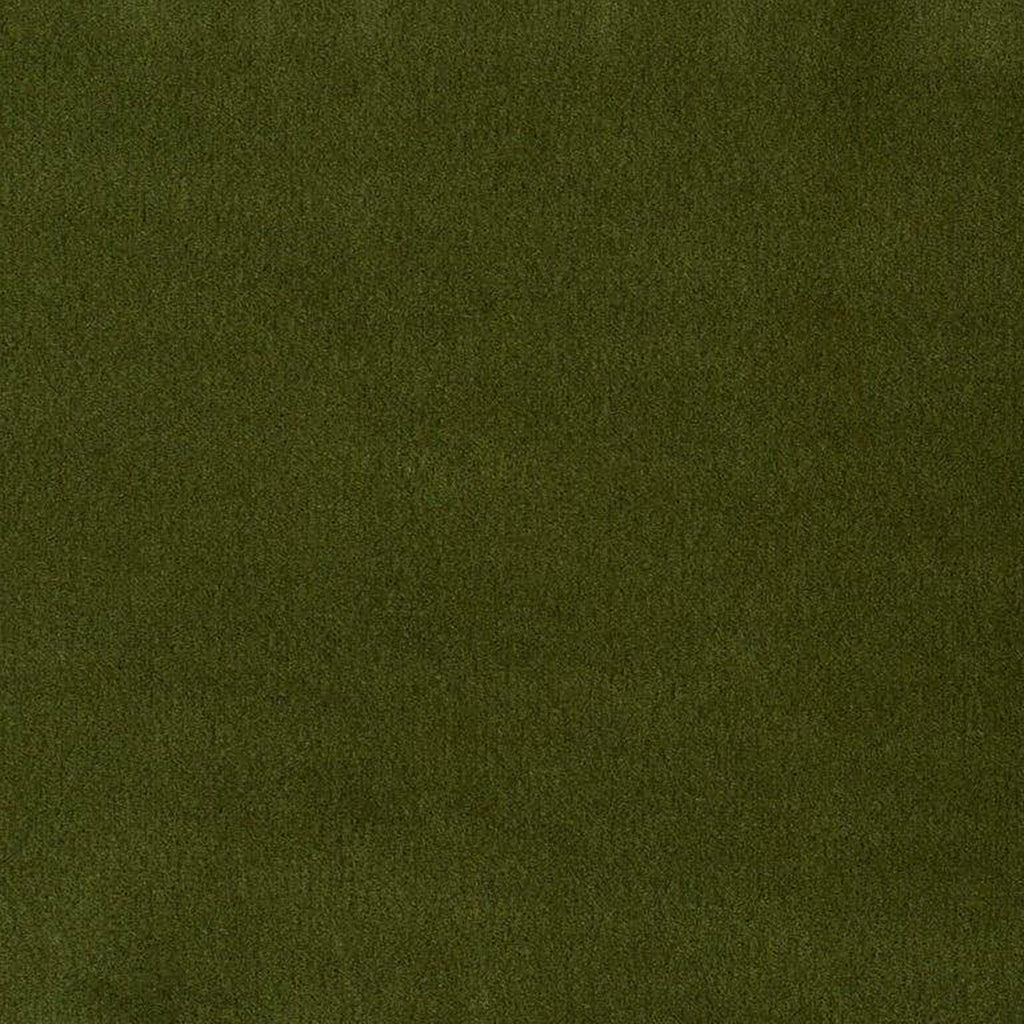 Close-up swatch of olive green mohair upholstery fabric showing soft, napped texture and subtle pile, intended for a modern C-back dining chair.