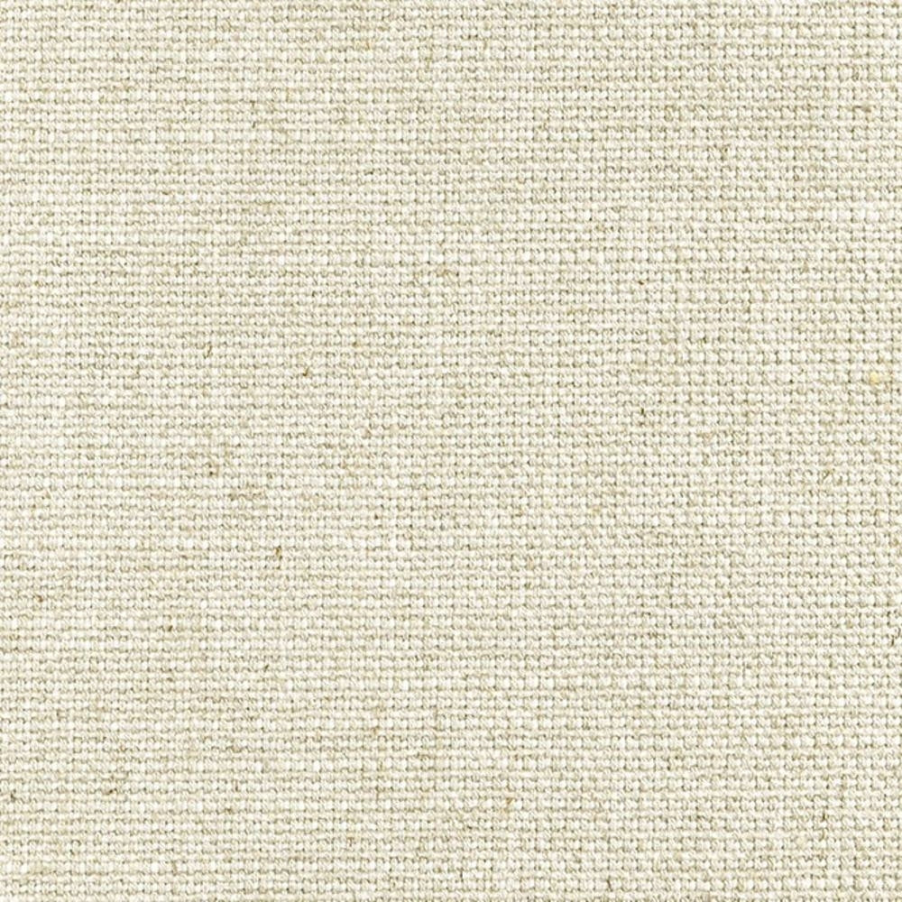 Close-up of a neutral ivory woven upholstery fabric showing tight basket-weave texture; a linen-wool-viscose blend with acrylic and polyester, suitable for sofa upholstery.