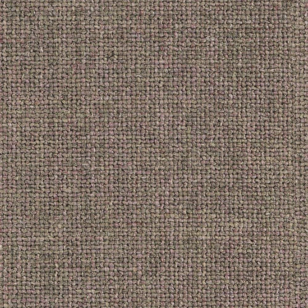 Close-up of a neutral taupe woven upholstery fabric swatch in a 10% linen, 25% acrylic, 65% polyester blend showing coarse basket-weave texture for contemporary sofas.