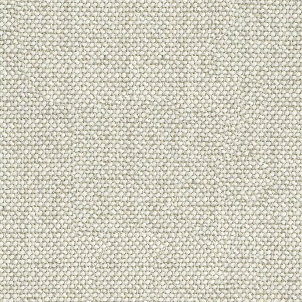 Close-up of a light ivory neutral woven upholstery fabric swatch showing tight looped texture; 10% wool, 5% linen, 35% acrylic and 50% polyester blend for contemporary sofa and office use.