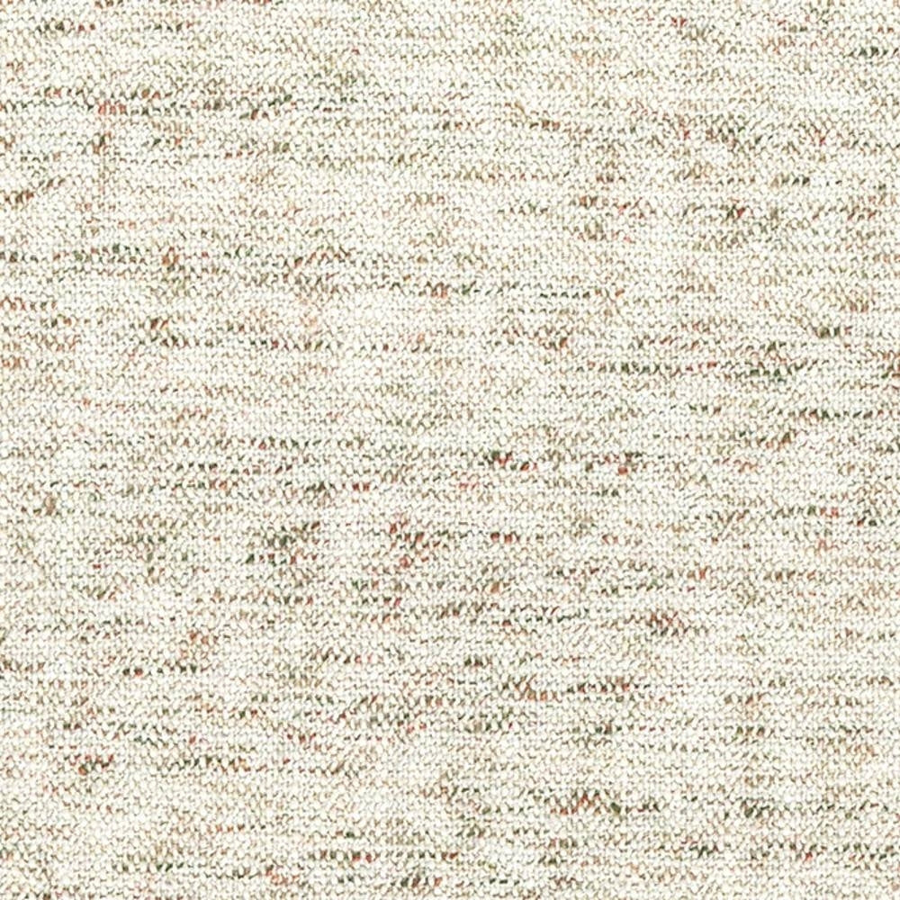 Close-up of a beige neutral upholstery fabric swatch showing a soft woven texture with subtle multicolored flecks; 5% linen, 10% rayon, 35% acrylic and 50% polyester blend for sofa use.
