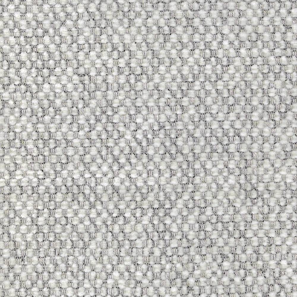 Close-up of cream boucle upholstery fabric showing a tight looped texture with subtle grey flecks; contract-grade 8% linen, 9% rayon, 83% polyester blend for durable contemporary sofa and office use.