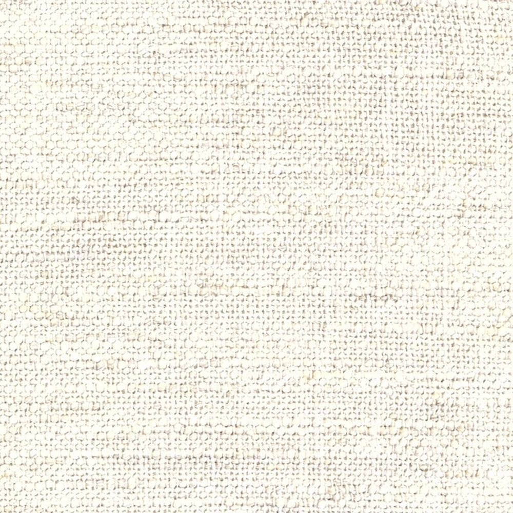 Close-up of a cream woven upholstery fabric swatch showing a textured looped weave; 15% linen, 25% rayon, 20% acrylic and 40% triacetate blend, ideal for contemporary sofas.