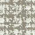 Close-up of neutral beige woven upholstery fabric with raised white boucle-like yarns creating a subtle abstract pattern; textured contemporary sofa fabric made from viscose, acrylic and polyester.