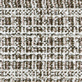 Close-up of cream and brown bouclé upholstery fabric showing looped yarn texture and woven tweed pattern with subtle pale-pink accents; suitable for contemporary sofas, 74% polyester, 14% acrylic, 12% viscose.