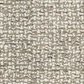 Close-up of neutral beige and gray boucle upholstery fabric showing nubby woven texture; 53% rayon, 15% acrylic, 32% polyester composition, designed for contemporary sofa upholstery.