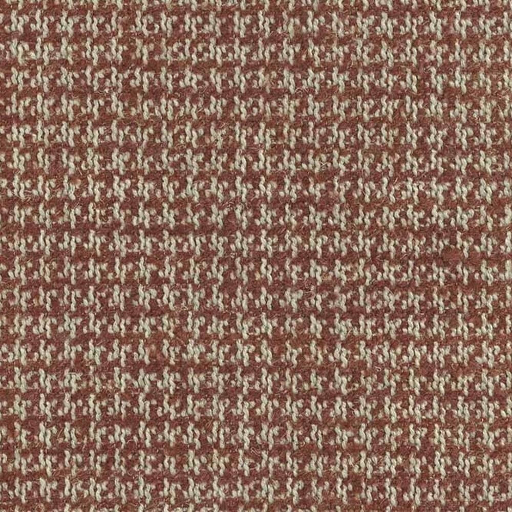 Close-up of tweed upholstery fabric in rust and cream with a small-scale woven check pattern and textured looped yarns; composition 10% wool, 45% acrylic, 5% linen and 40% polyester, ideal for sofa upholstery.