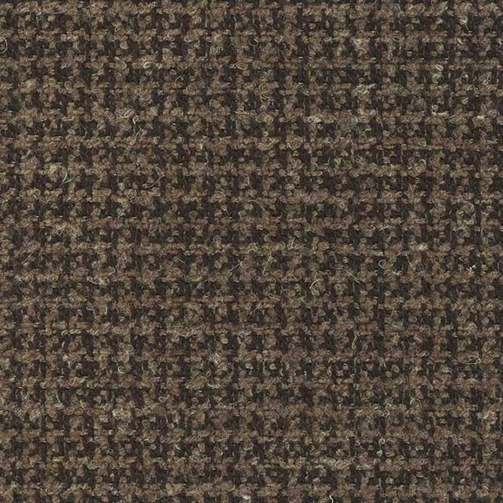 Close-up of a neutral tweed upholstery fabric in brown and cream tones showing a nubby wool-blend texture (wool, acrylic, linen, polyester) suitable for sofas.