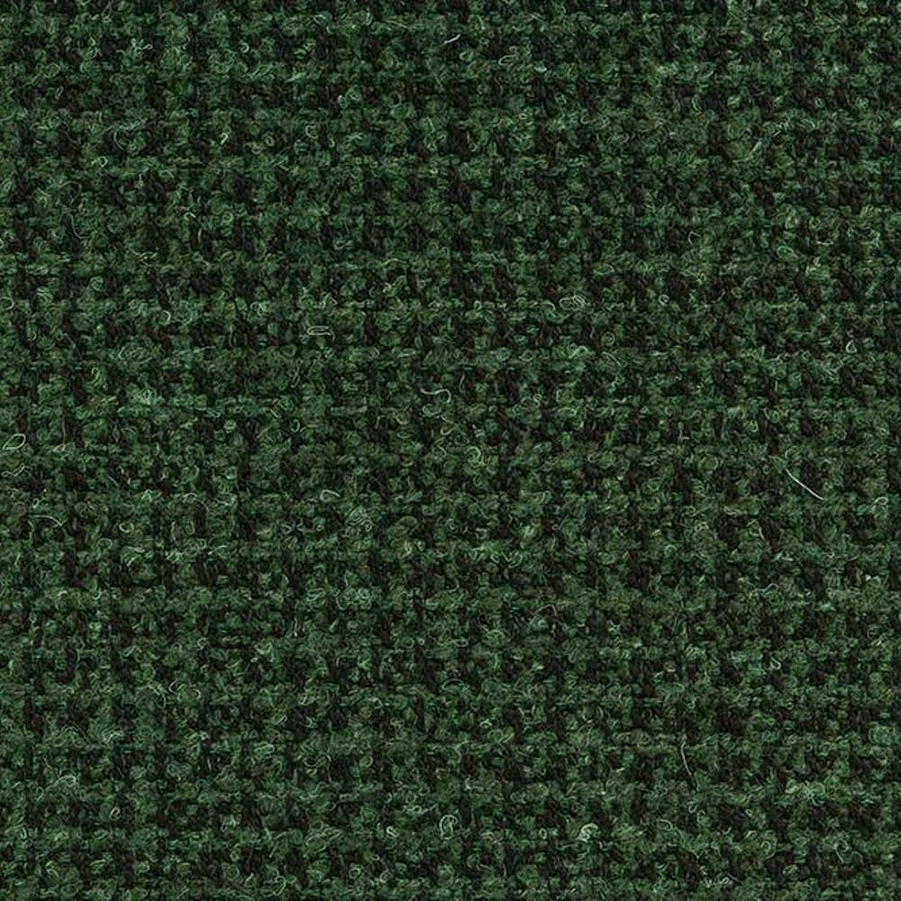 Close-up of dark green tweed upholstery fabric showing looped woven texture and subtle flecks, a 10% wool, 45% acrylic, 5% linen and 40% polyester blend ideal for sofa upholstery.