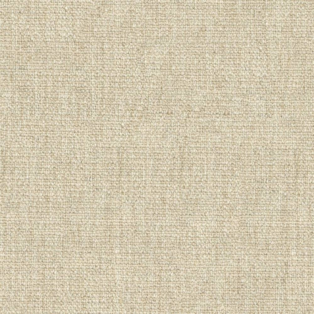 Close-up of beige linen-blend upholstery fabric for sofas showing a tight, neutral woven texture; composition 10% linen, 15% rayon, 8% wool, 30% acrylic, 37% polyester.